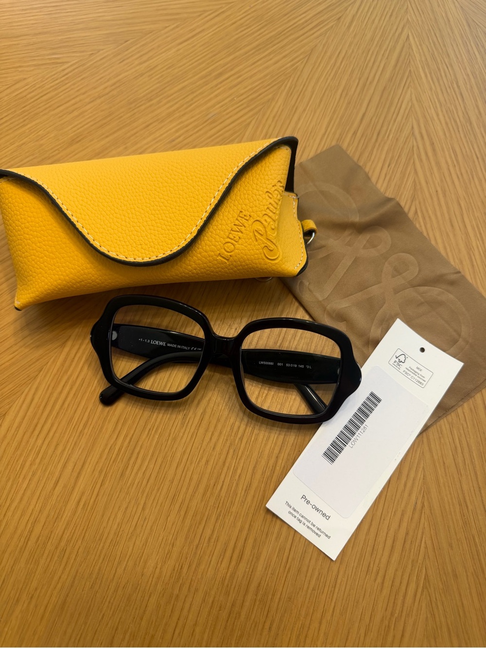 Loewe Yellow Leather Sunglasses Case with Black Frame Glasses